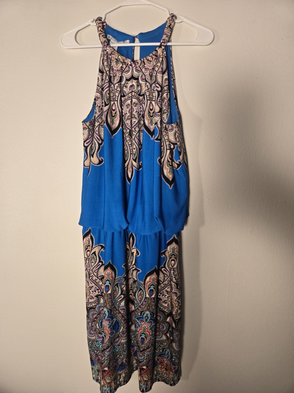 Maggy London Royal Blue Paisley Halter Maxi Dress